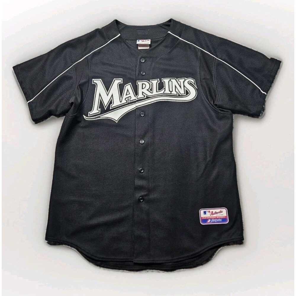 Black Silver Majestic Authentic Miami Florida Marlins Blank Jersey Size Large